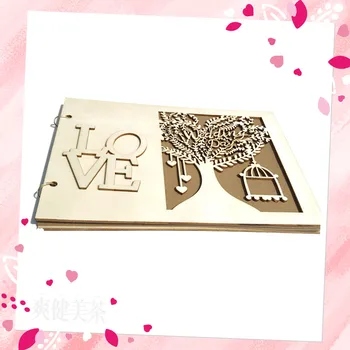 

Creative Handmade Mr & Mrs Love Wedding Guest Book Wooden DIY Signature Sign-in Book DIY Wooden Wedding Supplies