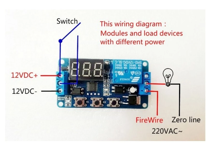 12 В светодиодный Таймер задержки для домашней автоматизации, релейный модуль, цифровой дисплей