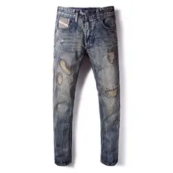 Итальянские винтажные Дизайнерские мужские джинсы прямого покроя 100% хлопок джинсовые рваные джинсы мужские брюки Ретро стиль DSEL