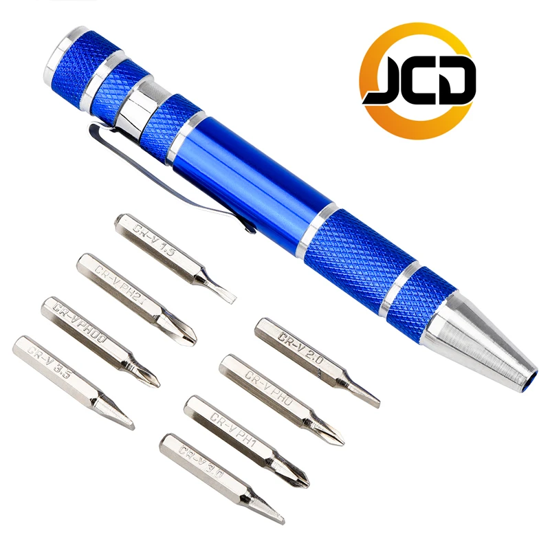 JCD Portable 8 in 1 Aluminum Pen Style Screw Driver Multi-Tool Precision Mobile phone Repair Tool Kit Screwdriver Set Bits 5pcs aluminum alloy glossy keychain hex handle screwdriver bit extension rod portable electric manual screwdriver