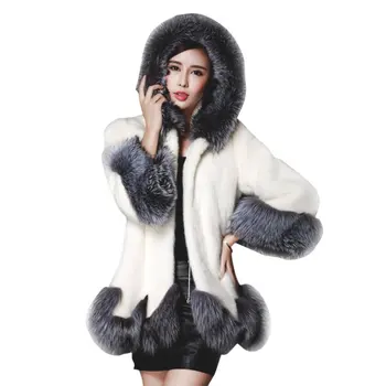 

*Warm Winter Thick Fur Women Faux Fur Coat Medium-long Hooded Coat Jacket Overcoat Imitation 2019*