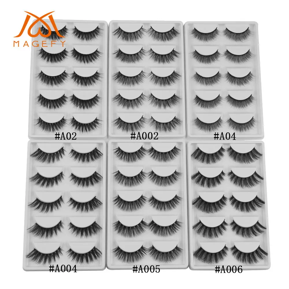 

MAGEFY 5 Pairs/Pack Mink Eyelashes 3d Mink Lashes Extension Natural Long False Eyelashes Handmade Plastic Cotton Stalk Fake Lash