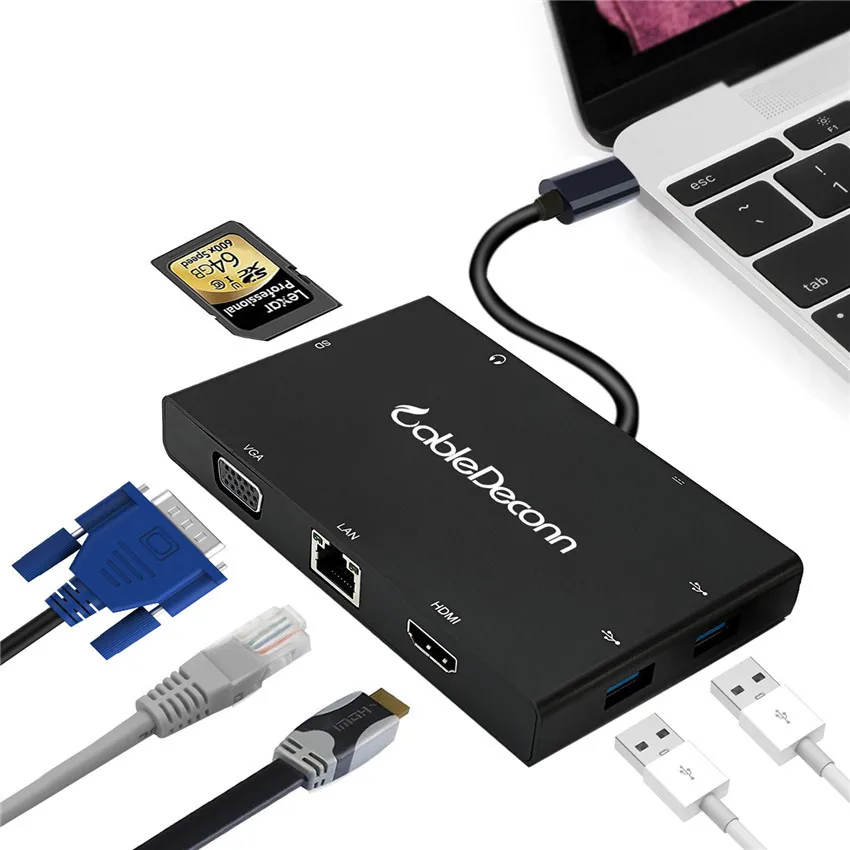 USB C HDMI rj45 Ethnernet VGA Thunderbolt 3 hub usb3.0 1 зарядное устройство многофункциональный адаптер