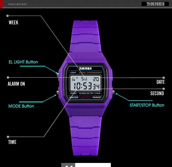SKMEI детей наручные электронные Водонепроницаемый световой неделю Дисплей дети мальчики девочки часы Секундомер Будильник часы с застежкой