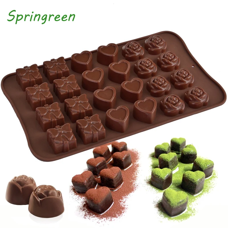 

Springreen Non-stick Silicone Chocolate Mold Rose Heart Gift Box Shape Jelly Ice Lolly Candy Mould DIY Wedding Party Gift Maker