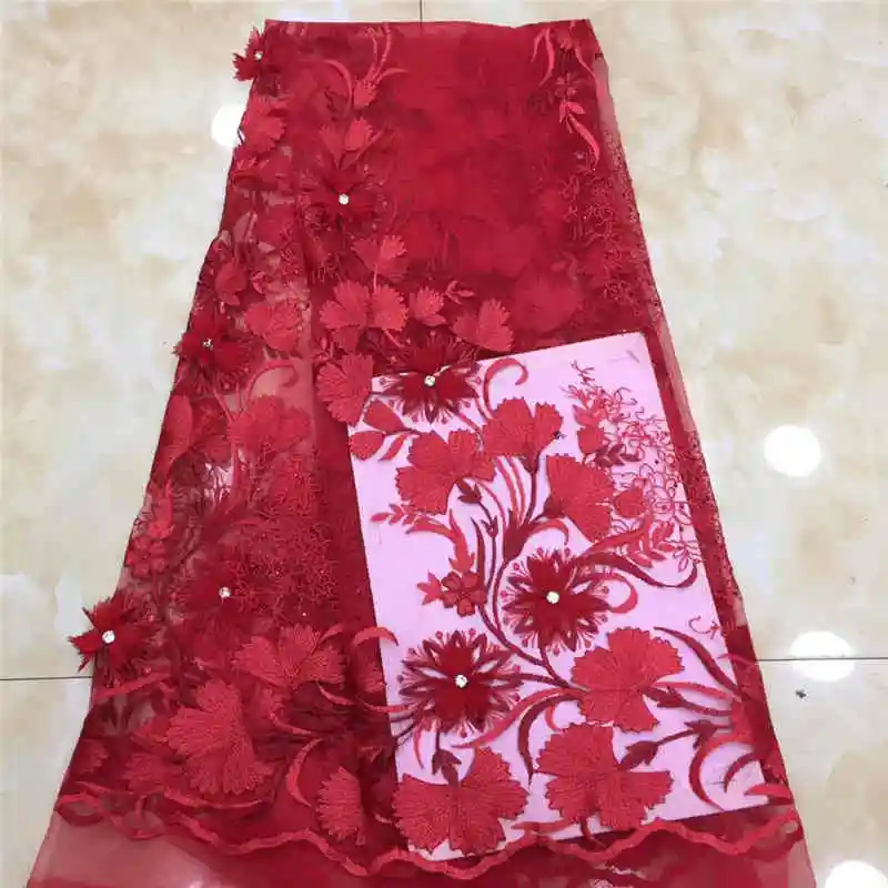 

African French Lace Fabric High Quality Latest Embroidery African Tulle Lace Fabric With Stones 3D Applique Lace Dress NX702z