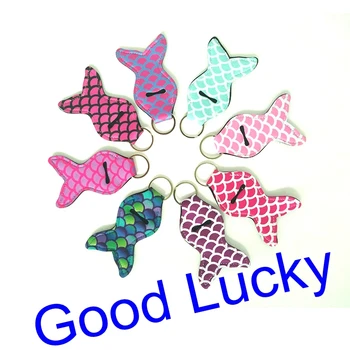 

80pcs/lot free shipping mermaid chapstick holder new arrival high quality mermaid tail keychain holders neoprene gift