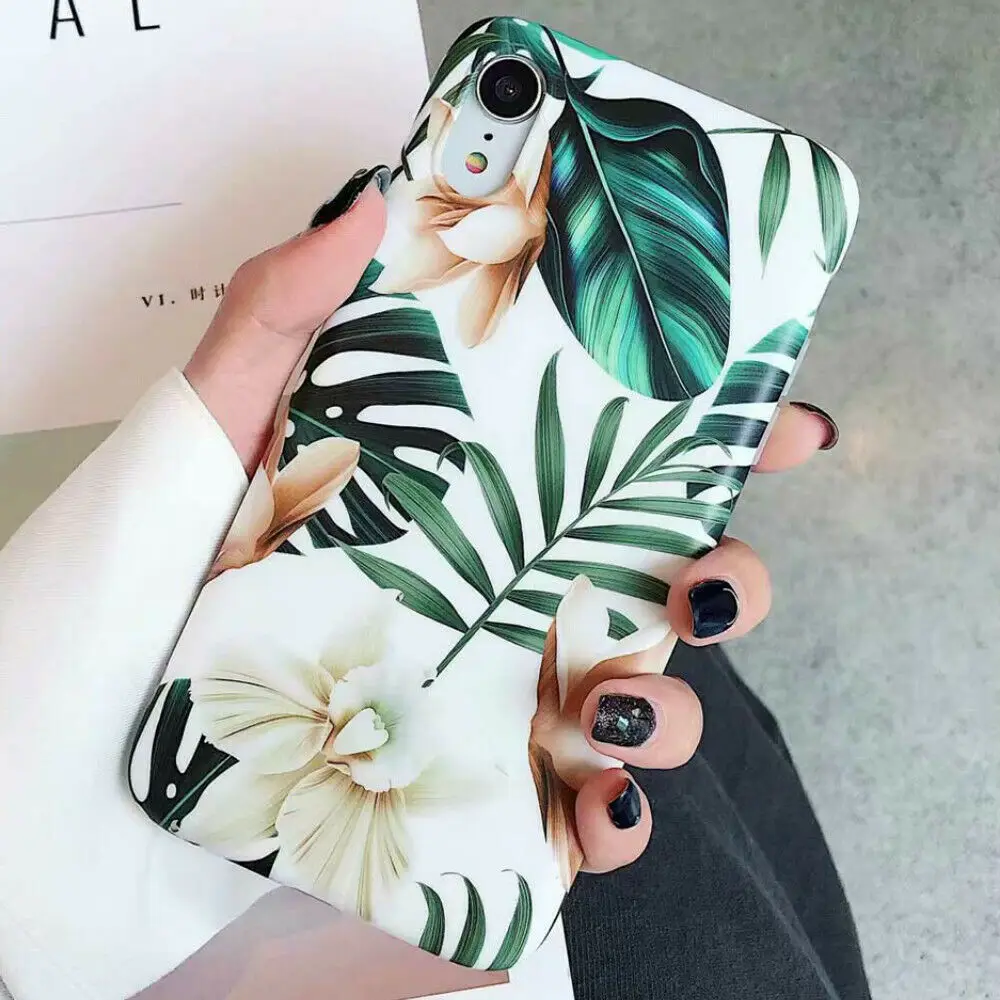 Cases for iPhone XS MAX XR X 8 7 6 Plus Retro Palm Leaf Flower Soft Cover Skin |