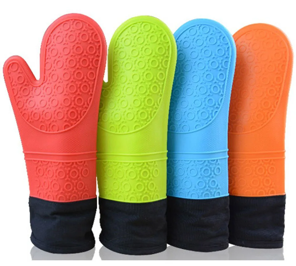 FINDKING 1 pcs Silicone Oven Mitt, Ideal Protection with Extra Long Thick Quilted Cotton Liner, Silicone BBQ Glove
