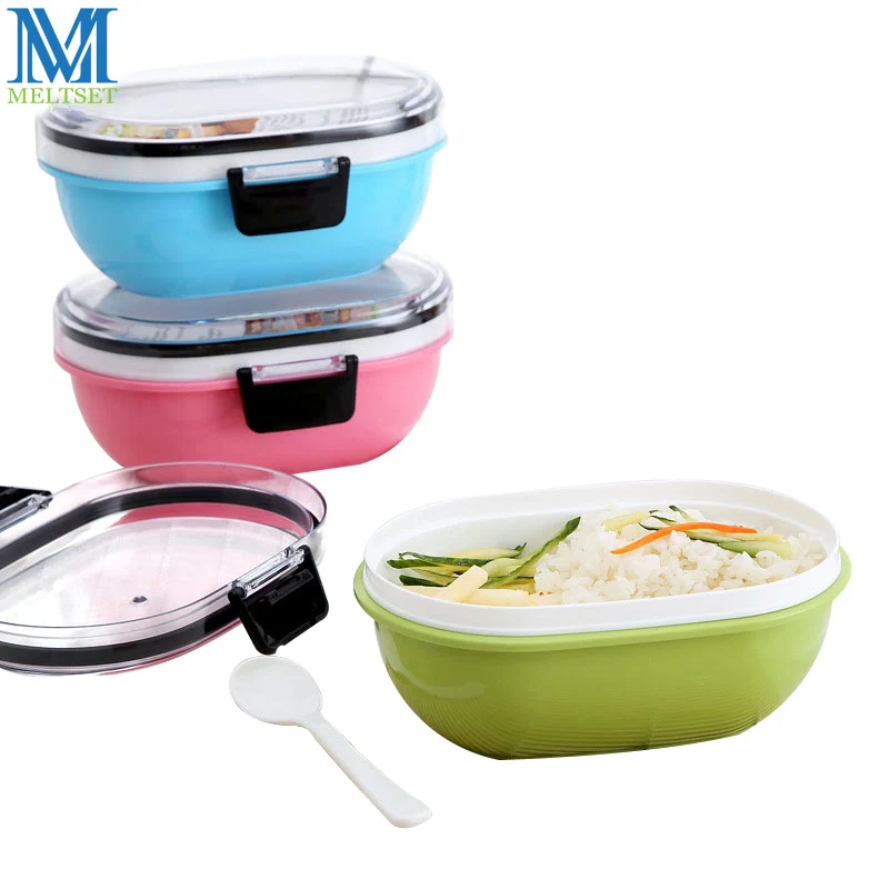 

Elliptical Double Layer School Lunch Box 850ML Sealed Bento Box Microwave Safe Plastic Food Fruit Container For Picnic