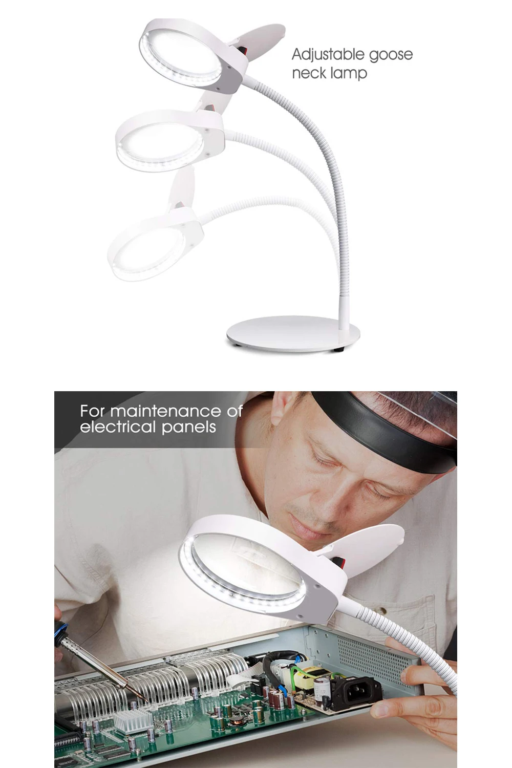 Mesa de Lente Lâmpada de Lupa com Mangueira de Metal Flexível para Unhas e Bordados Ajustável Ampliar 8x15x3x10x5x100mm Led Luz - Image 6