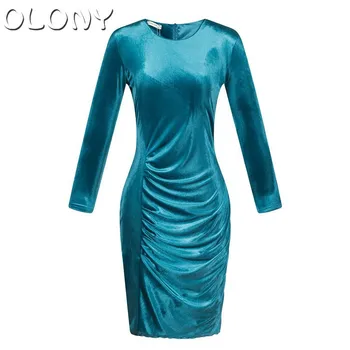 

Ladies Pencil Dresses Women Slim Hips Velvet Dress Bottom 2019 OLONY