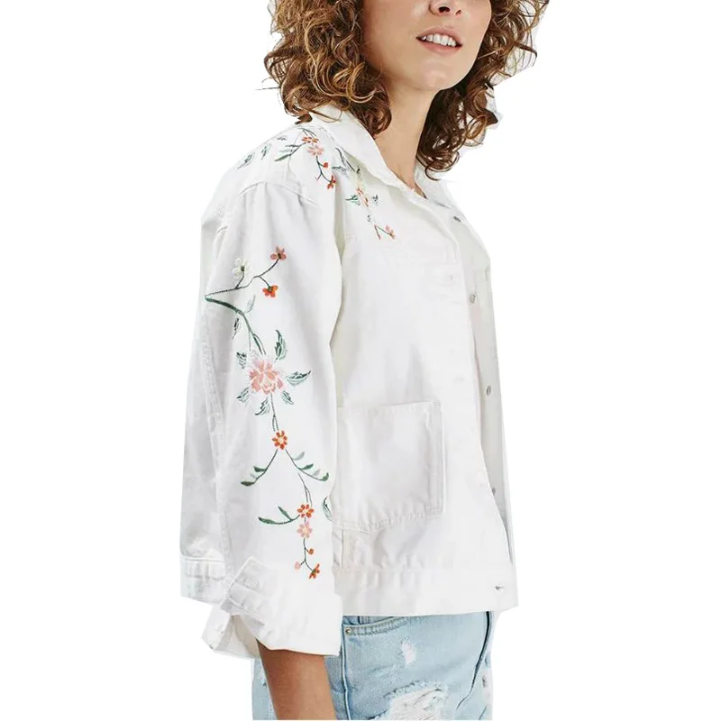white floral denim jacket