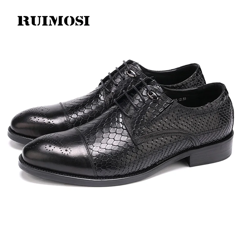 

RUIMOSI British Designer Man Semi Brogue Shoes Vintage Genuine Leather Formal Dress Oxfords Men's Business Wedding Flats HJ62