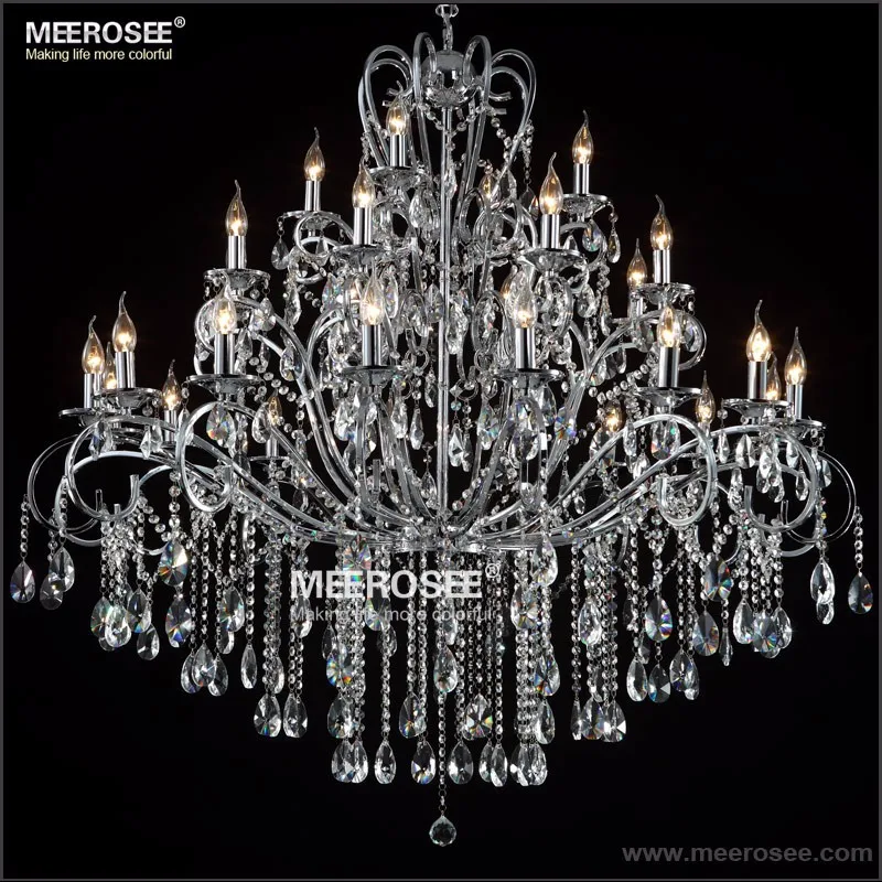 Large 28 Arms Wrought Iron Chandelier Crystal Light Fixture Chrome Lustre De Sala Crystal Hanging Lamp  (7)