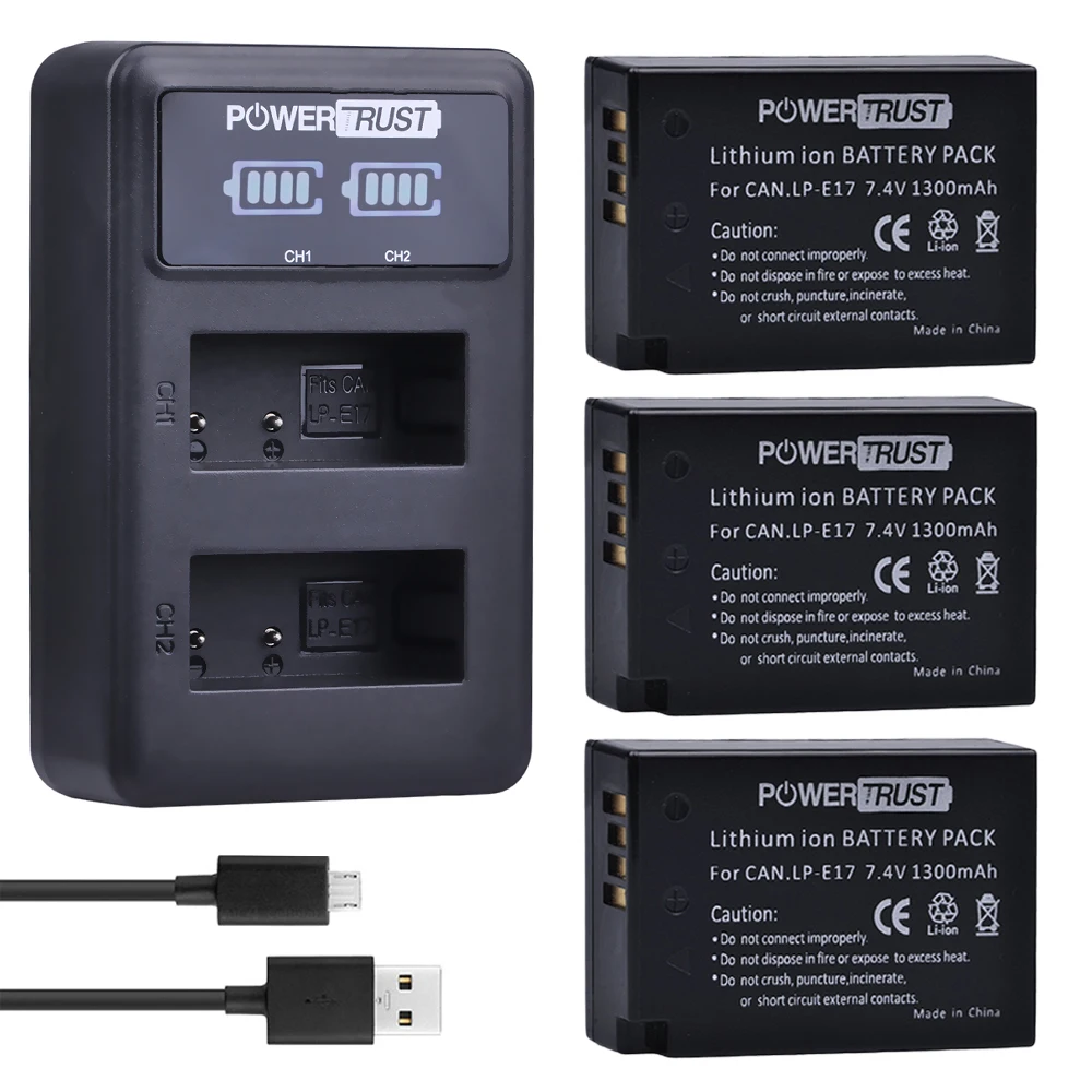 3Pcs LP E17 LPE17 LP E17 Battery + LED USB Dual Charger for Canon EOS