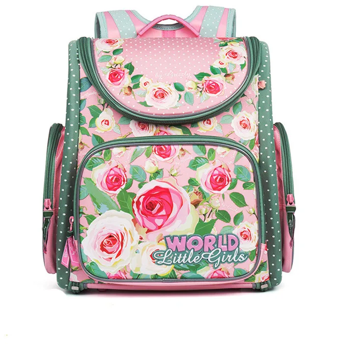 

Russian Children School Bags Rose Flower Printed Waterproof Orthopedic Backpack Nylon Boys Girls 3D Schoolbag Mochila Infantil
