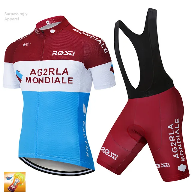 US $15.01 2019 Summer Team Blue AG2R Cycling Jersey Short Sleeve Cycling Set 16D Bike Jersey Set Clothing Rop