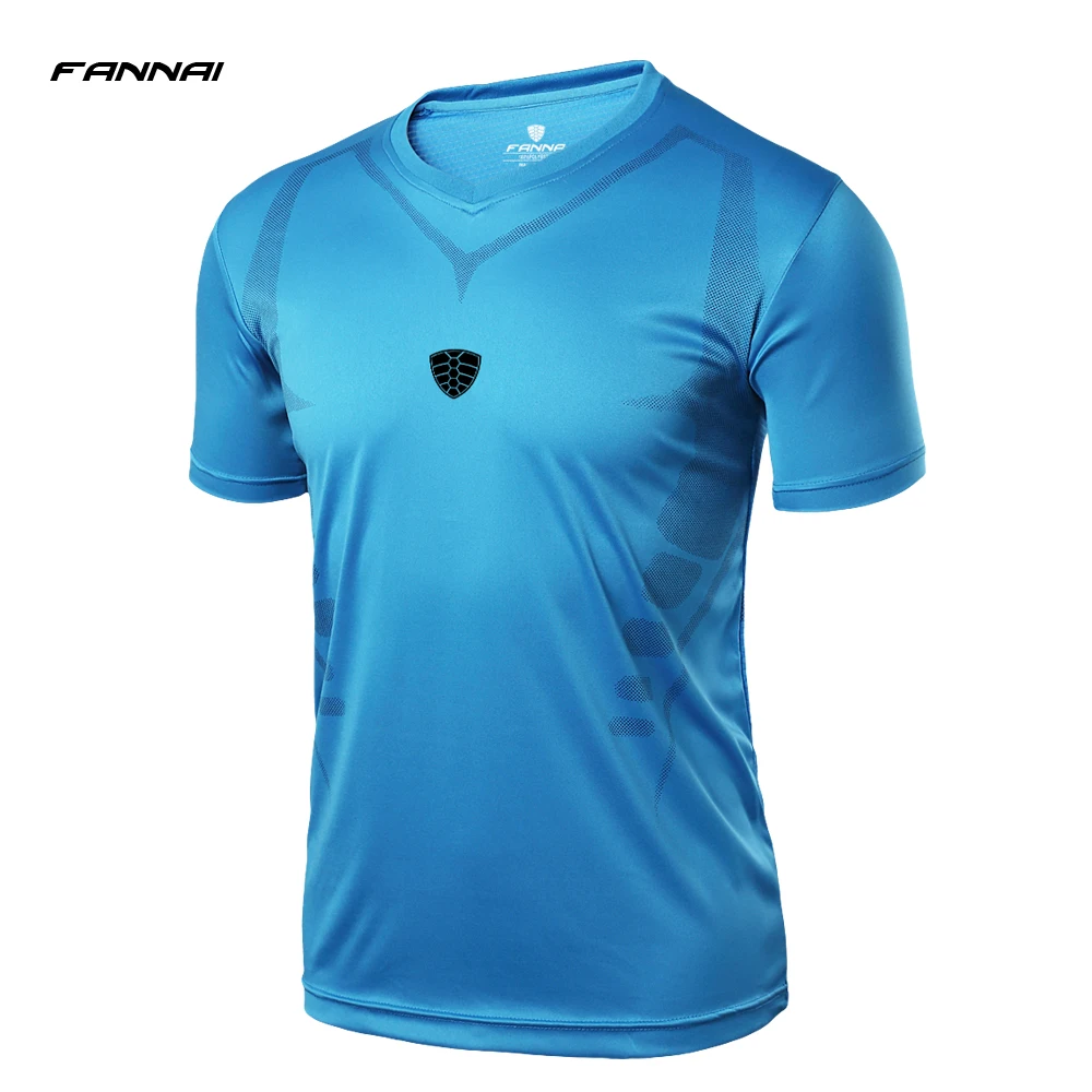 FANNAI футболка для бега в тренажерном зале, мужская спортивная футболка с короткими рукавами, летние футболки и топы, футболка для фитнеса, быстросохнущая Мужская спортивная одежда - Цвет: Blue