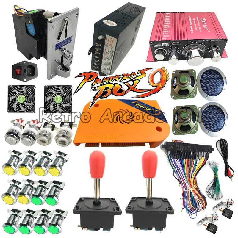 DIY full kit with Pandora box 9 PCB 1500 in 1 LED chrome button zippy joystick jamma harness HDMI VGA for Arcade game machine