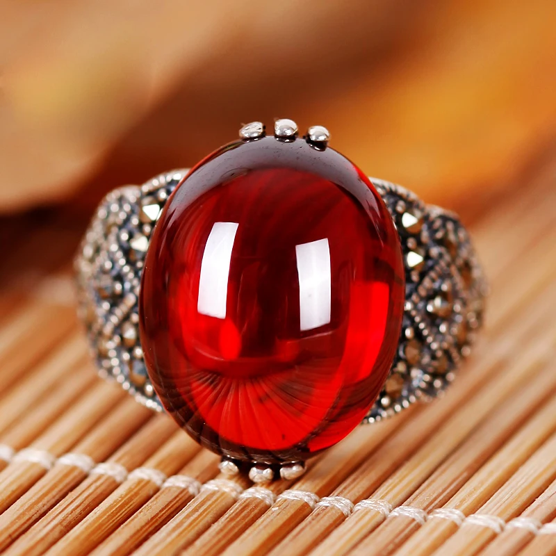 Женское кольцо из серебра 925 пробы с натуральным гранатом|bohemia rings|925 sterling silver925 silver