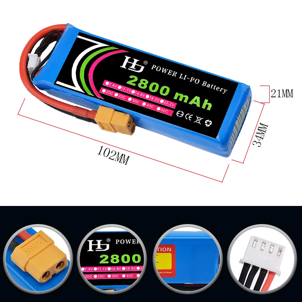 

1pcs 11.1V 2800mAh 40c 3S XT60 Plug Lipo Battery For Cheerson CX-20 / Wltoys V303