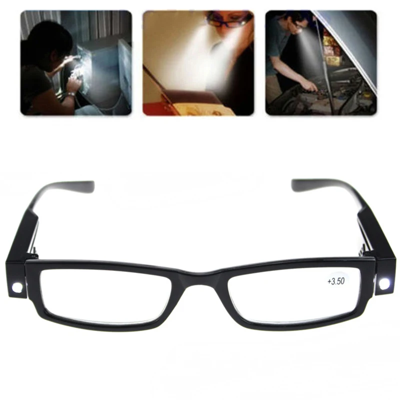 Mayitr 1pc Multi Strength LED Reading Glasses Professional LED Presbyopic Spectacle Diopter Magnifier Glasses +1.0-+4.0