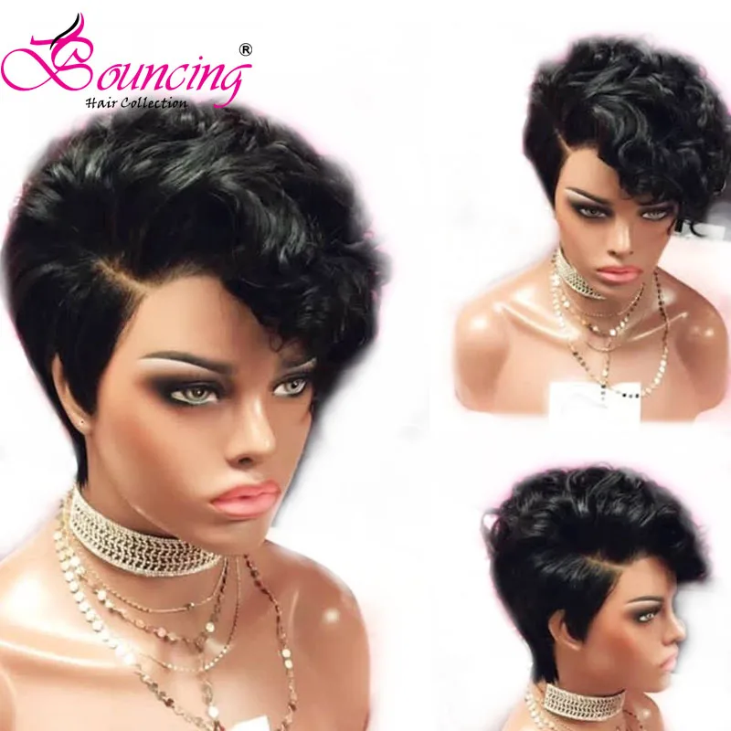 

Bouncing Hair Lace Front Remy Human Hair Wigs Natural Color Short Pixie Cut Wig 150 Density wig Side Part For Women
