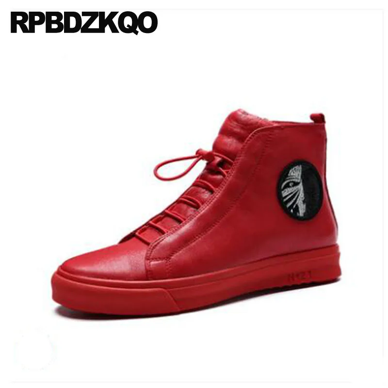 

Zipper Skate Luxury Brand Shoes Men Large Size Black Red Summer Sneakers Trainers Flats Hip Hop Genuine Leather High Top Runway