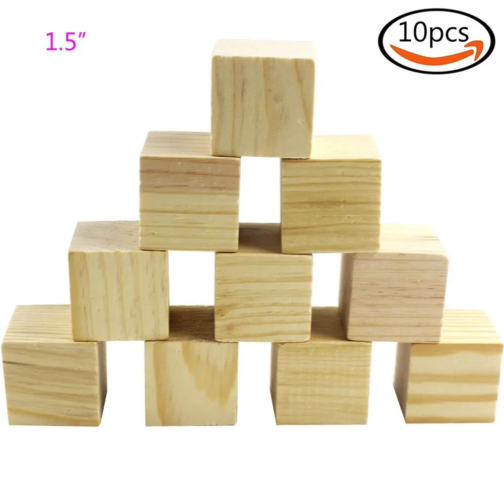 CEWOR 10pcs 1.5" Unfinished Wood Cubes Craft Wood Square Blocks for
