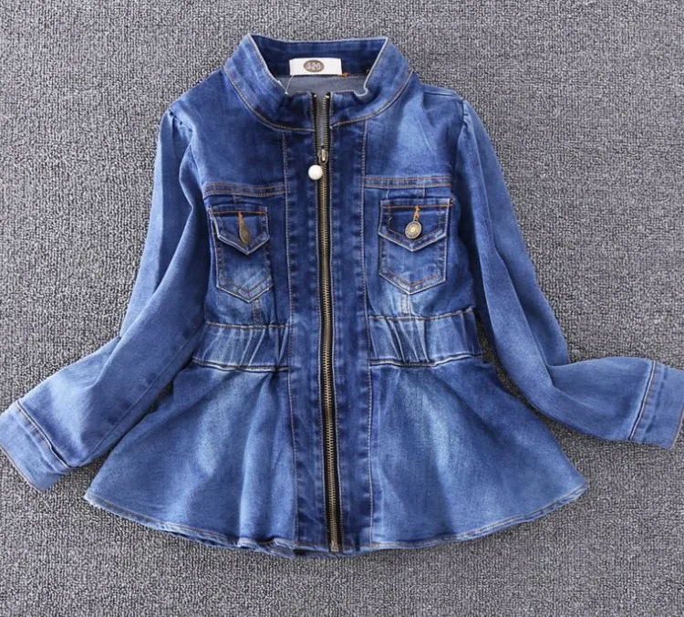 

3-7 years baby jacket Long sleeves denim shrink waist round neck BP533