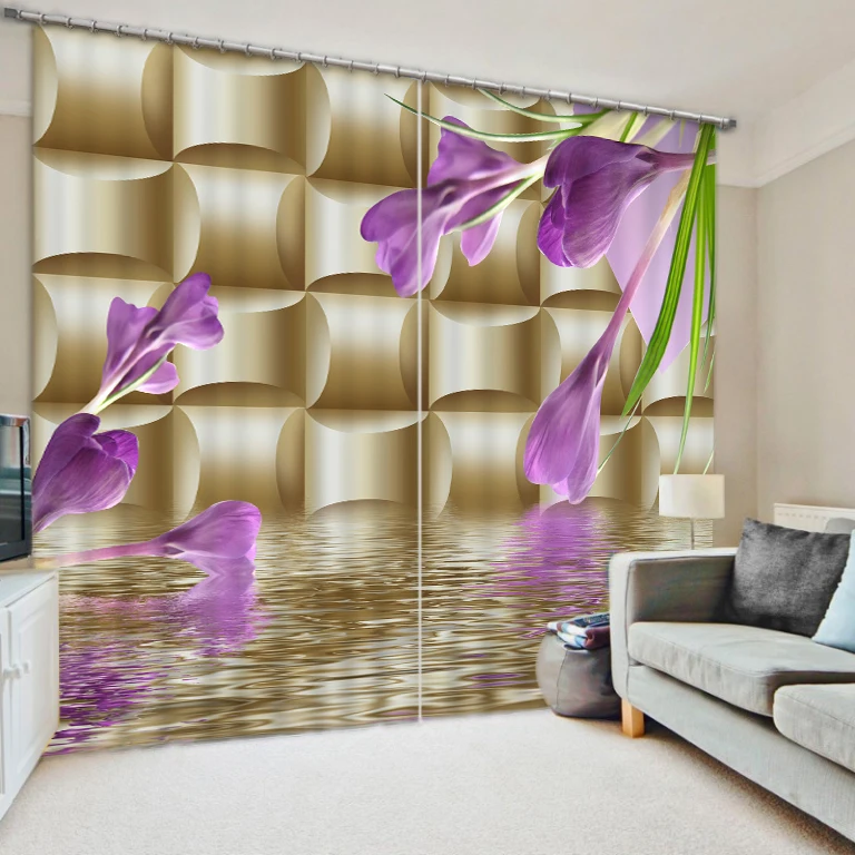 

Luxury Blackout 3D Window Curtains For Living Room Bedroom Customized size soft purple flower curtains