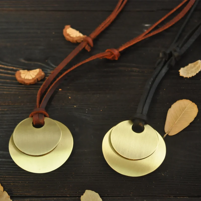 NIUYITID 100% Genuine Leather Jewelry Boys Necklaces Men Vintage Gold Color Pendant Metal Necklace Long Neckless  (5)