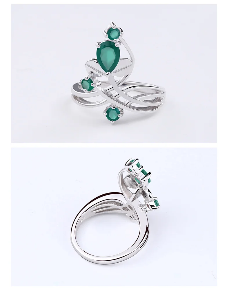 Gem's Ballet, 0.97Ct, натуральный зеленый агат, натуральный камень, кольцо, твердый 925 пробы, Серебряный цветок, кольцо для женщин, свадебное ювелирное изделие