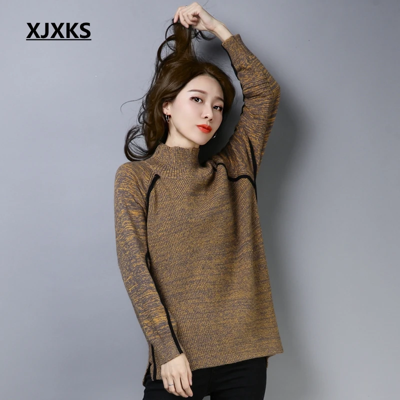 

XJXKS Fashion Turtlenecks Sweaters Women Winter 2019 Spring Solid Pullover Female Basic Knitted Lady's Sweater Jumper