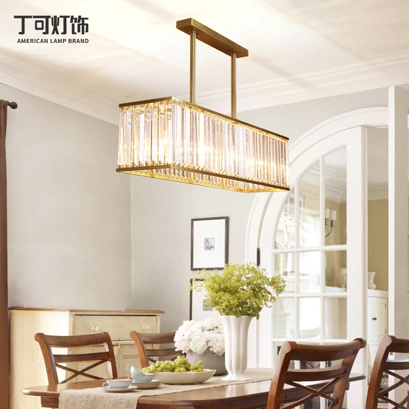 

Copper American Crystal Restaurant Chandelier Living Room Light Creative Personality Postmodern Simple Light Luxury Rectangular