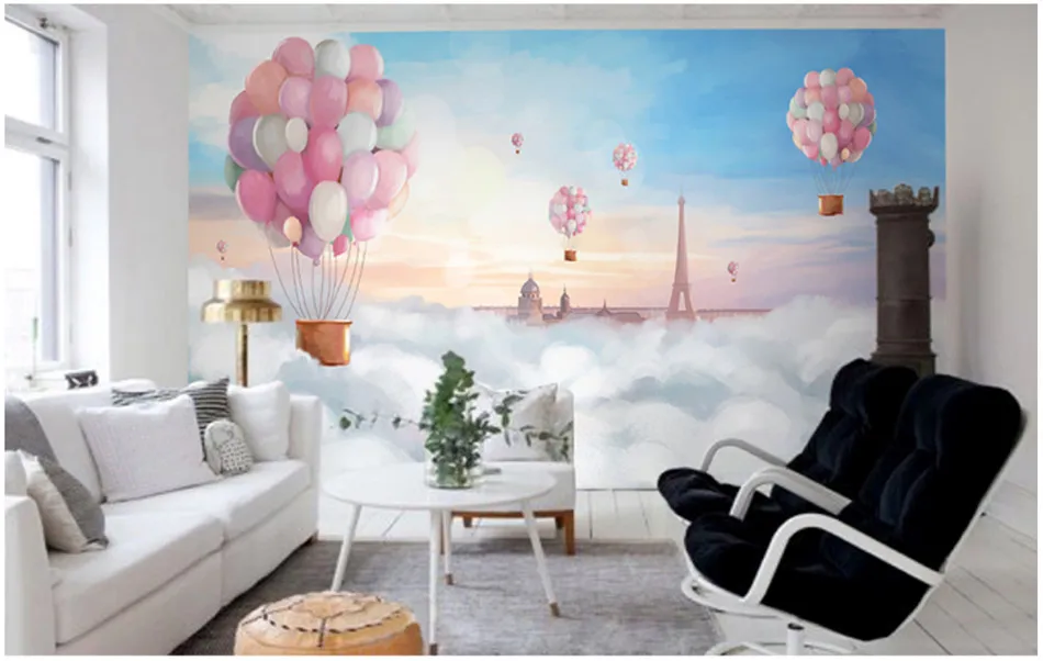 Северное голубое небо Горячие воздушные шары Фреска детская комната мультфильм обои Девушка принцесса спальня комната 3D обои для стен