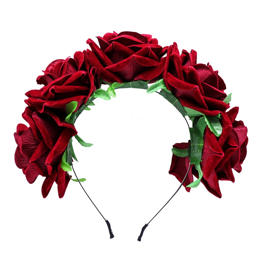 

Elegant Rose Flowers Hair Band Headband Crown Photo Props for Wedding Party Cosplay Costume Accessory (Dark Red)