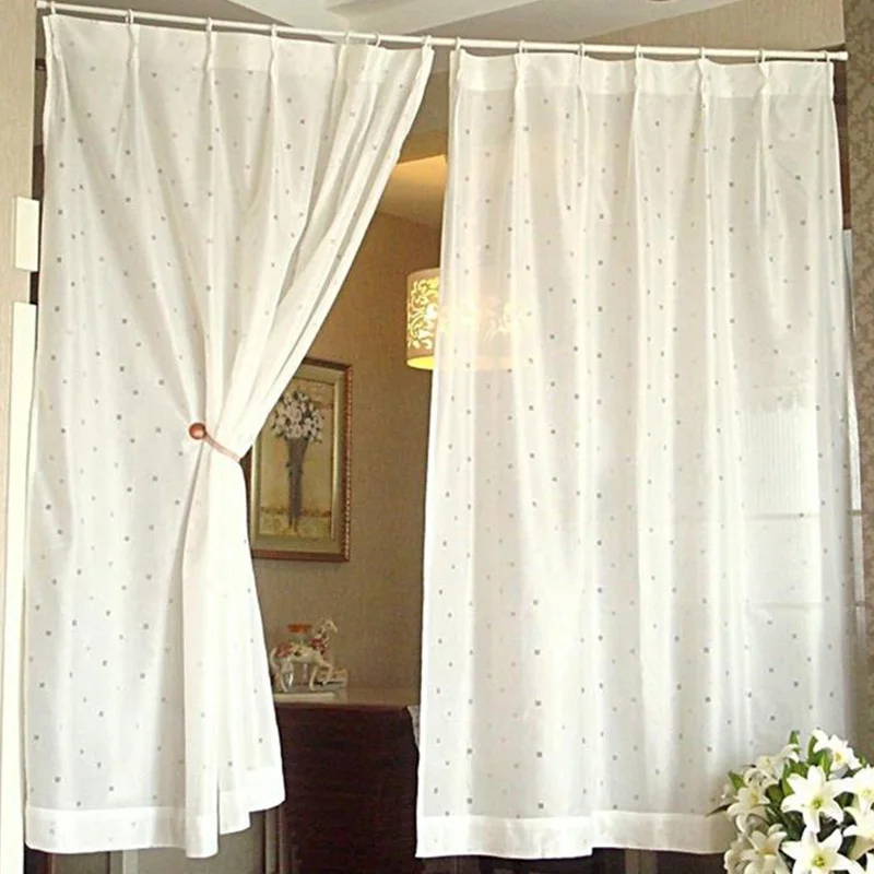 ZHH 2016 New Finished Curtain Milk White Jacquard Small Square Windows And Living Room Curtains
