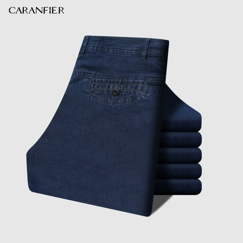 Новинка 2019 мужские классические джинсы CARANFIER Эластичные Обтягивающие однотонные