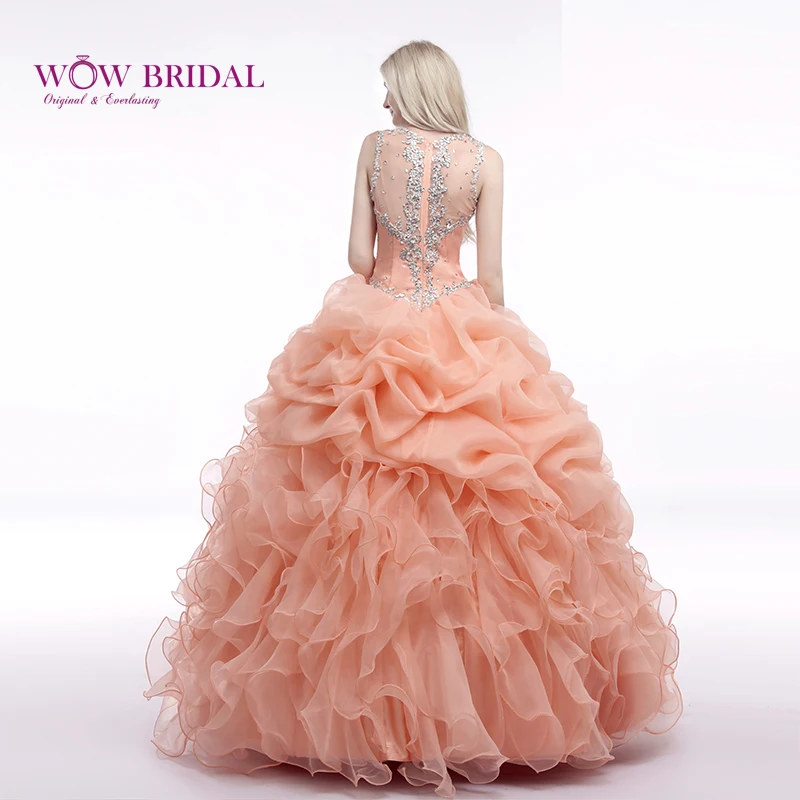 Wowbridal изящное розовое Пышное Платье Милая Вышивка кристаллами блестки из бисера Многоуровневая органза гофрированное Пышное Платье