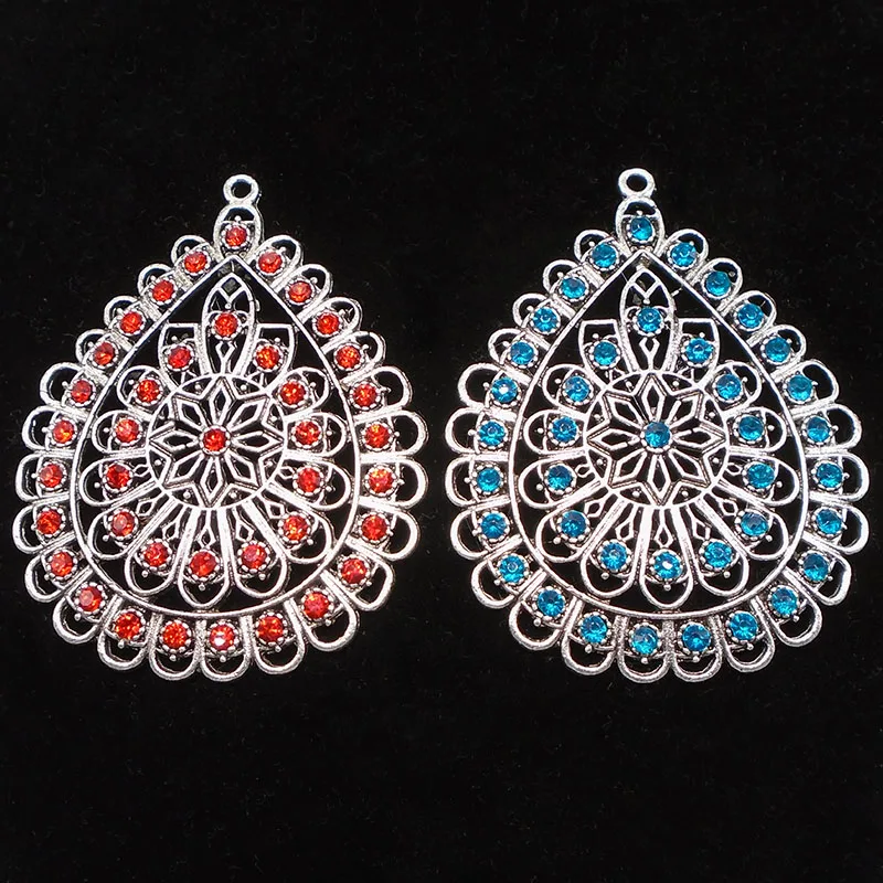 

ZXZ 2pcs Large Antique Silver Crystal Rhinestone Filigree Water Drop Charms Pendants for Necklace Jewelry Making Findings