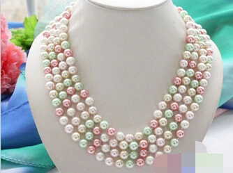 

Miss charm Jew865 Long 80" 8mm round white pink green SOUTH SEA SHELL PEARL NECKLACE NEW