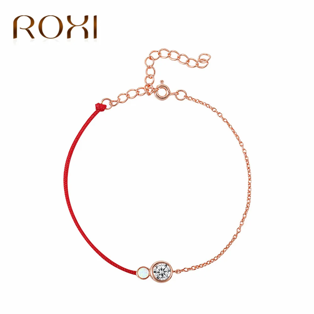 

ROXI Red Rope Bracelet Round Zircon Opal Bracelet Charm Friendship Bracelets for Women Jewelry Christmas'Gifts pulseras hombre
