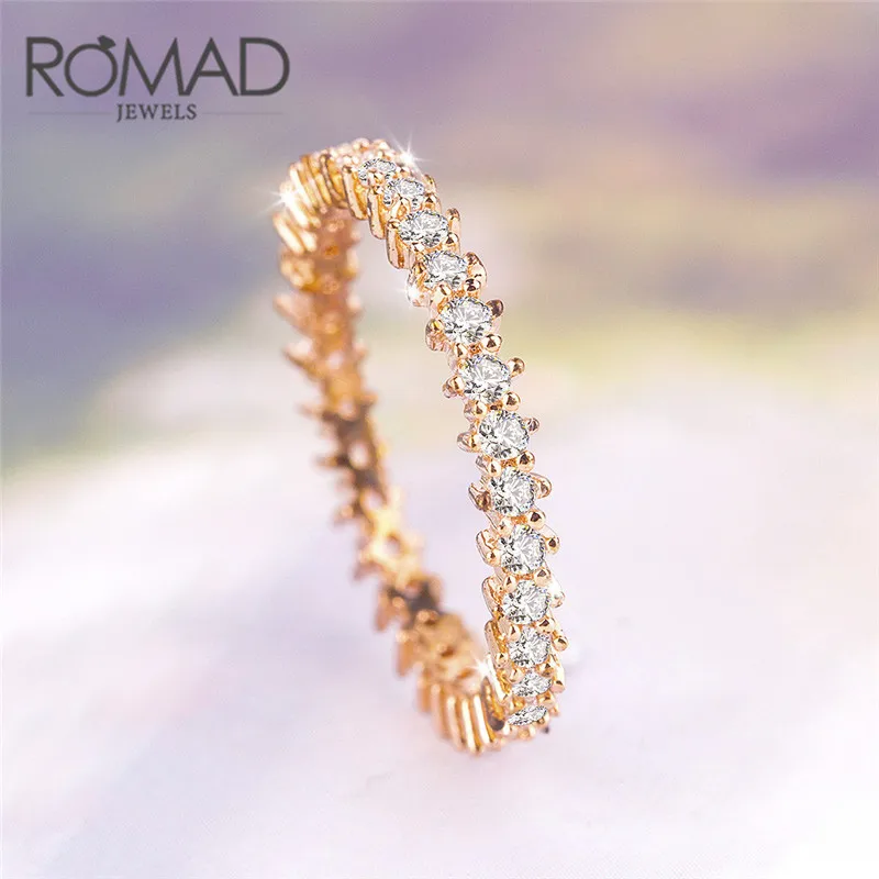 ROMAD серебряное кольцо с кубическим цирконием CZ, стекируемое кольцо вечности, Трендовое ювелирное изделие для женщин, лучший подарок, кольцо на палец R4