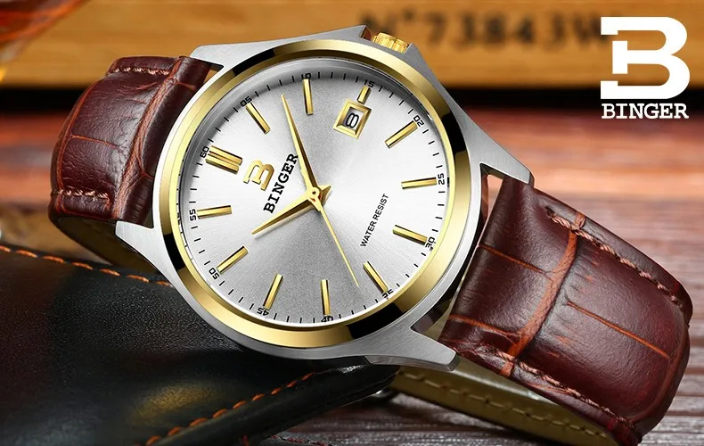 High Quality BINGER Fashion Simple Quartz Watch For Men Brand Casual Leather Wristwatches Relogio Masculino Original Box B-3052M