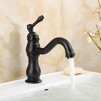 

European retro black copper faucet bathroom thickening hot and cold faucet under counter basin rotatable water tap wx7271752