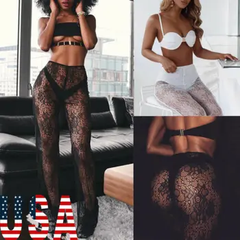 

Sexy Women Mesh Sheer Fur Wide Leg Bikini Cover Up Swimwear Transparent Beach Long Pant Trousers
