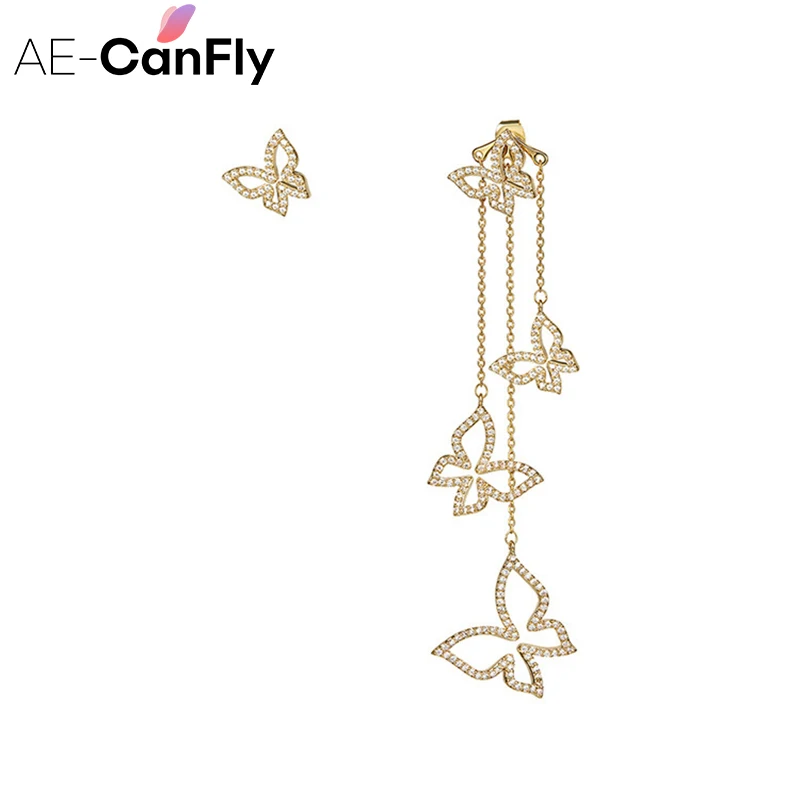 AE-Canfly новые асимметричные серьги в виде бабочки с инкрустацией кристаллами