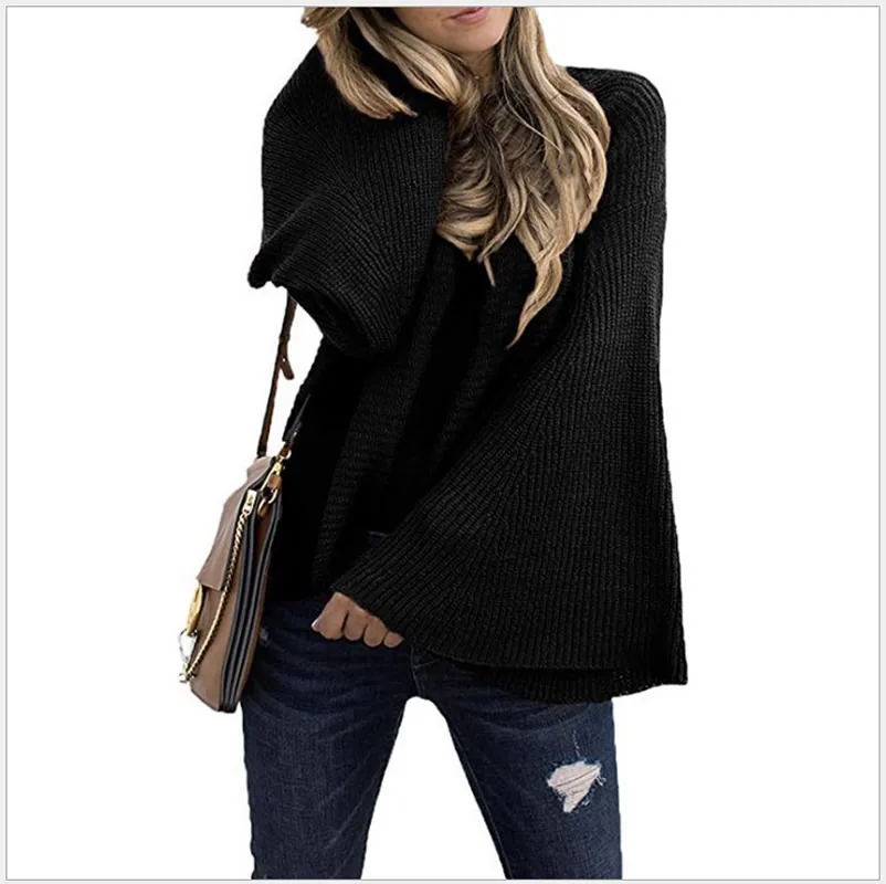 Women Sweater 2019 Autumn Winter Womens Loose Knitted Outwear Solid Colors Sweater Fashion Batwing Sleeve Women Pullover Sweater